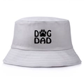 Light gray cotton bucket hat featuring black Dog Dad text and paw print design - One Size(58cm) / Gray