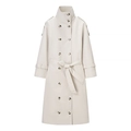 Trench-coat long classique croisé beige avec ceinture et tissu coupe-vent de qualité - S / Blanc