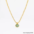 Vintage gold Figaro chain necklace with round green aventurine pendant on white background - Gold (KCD985)
