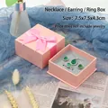 Pink square jewelry gift box with bow, 7.5x7.5x4.3cm, for necklace and ring storage - Medium Pink Jewelry Box (Without Jewelry)