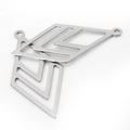 Macro view of silver diamond-shaped stainless steel charms with small top attachment holes - Hollow Rhombus Pendant 18mmx40mm