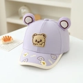 Detail of purple toddler baseball cap featuring 3D bear ears and cute printed brim - 52cm (2-5 Years) / Purple