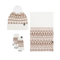 Winter 3-piece set with pompom beanie, scarf, and touch gloves in beige geometric pattern - 322 Beige Jacquard Set
