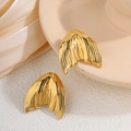 Elegant gold plated titanium steel fishtail stud earrings with vintage wing design - Gold Fish Tail