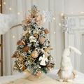 Mini 60cm flocked tabletop Christmas tree with champagne bows and warm LED lights - 60cm Gold Berry Tree (With Snow) With Santa Gnome & Light