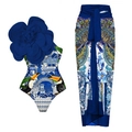 Costume da bagno da donna con stampa tucano, fiore 3D e gonna lunga floreale coordinata - Disponibile Set Verde Smeraldo