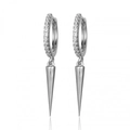 Sparkling S925 silver hoop earrings with geometric spike pendants and tiny clear crystals - 22-Silver Spike Dangle