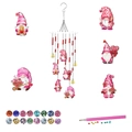 DIY Diamond Painting Wind Chime Kit featuring Pink Gnome and Crystal Heart Charms - Pink Gnome Theme Style