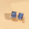 Elegant gold earrings with square deep blue faceted crystal stone in a claw setting - Sky Blue (Gold)