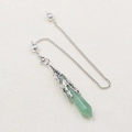 Green crystal hexagonal column pendant with silver hollow floral cap and O-chain - Green Aventurine