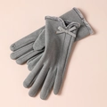 Grey winter thermal touchscreen gloves with faux fur trim and bow detail for women - Side Line Leather Butterfly / Gray