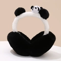 Close-up of soft black and white panda plush earmuffs with foldable headband - Diameter 13CM / Black