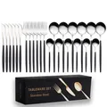24-piece stainless steel cutlery set with black matte handles and silver finish in box - 24-Piece Set / Black Silver