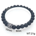 Men's retro volcanic stone beaded bracelet with carved titanium steel cylinder 8mm 10mm - Vintage Floral Carving Pattern (KB205882-Z)