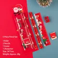 Christmas stationery gift set with 5 pieces including pencils ruler and eraser in red - Christmas Blister Card 5-Piece Set - Red