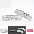 Iced out silver hip hop grillz set with baguette zircons including molding bars and tweezers - Silver Square Zircon