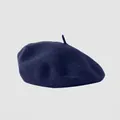 Classic dark blue wool beret featuring a vintage French style with a small top stem detail - M (56-58cm) / Navy Blue