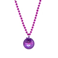 Purple LED light-up disco ball necklace with matching beads on white background - Purple Disco Ball Pendant Bead Chain