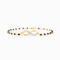 Goldenes Unendlichkeit Armband mit weißen Steinen und schwarzen Perlen für Damen - 16+5cm / Schwarzes Emaille (Vergoldet)