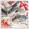 Artistic hand-painted flower oil painting silk scarf with red base and floral patterns - Gray / 130cm