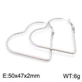 Polished silver heart hoop earrings with textured finish measuring 50mm by 47mm - 50x47x2mm / Steel