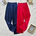 Pantalones de satén para mujer en azul marino y rojo brillante con cintura elástica - S / Azul Marino+Rojo