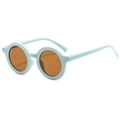 Close-up of matte blue round frame kids sunglasses with protective UV400 amber lenses - Round / Matte Blue