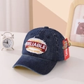 Dark blue denim baseball cap for kids featuring vintage washed reliable patch embroidery - 50-54CM, Adjustable / Dark Blue Oval Label