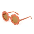 Kids flower shaped sunglasses with matte brick red frame and brown lenses C15 - Brick Red