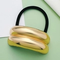 Chic black elastic hair tie with a glossy gold double-bar metallic accent for ponytails - Style 20 (Gold Minimalist Double Bar)
