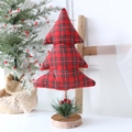 Mini fabric Christmas tree with red and black buffalo plaid pattern on a wooden base - Large / Red and Black Plaid
