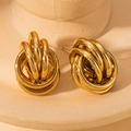 Polished 18K gold plated stainless steel multi-layered knot stud earrings for women - 3D Entwined Knot (BJGE0717)