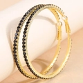 Chic oversized hoop earrings featuring multiple rows of black sparkling crystals - 6cm / Gold Black Diamond 6cm