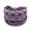 Elastic wide headband in dark purple paisley print for sports and yoga fitness - Style 27
