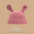Pink handmade knit beanie for kids featuring adorable long bunny ears in soft thick yarn - One Size / Rabbit Ear Hat Pink