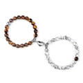 Braccialetti in occhio di tigre e turchese bianco con chiusura magnetica a cuore - Occhio di Tigre + Turchese Bianco