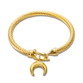 Golden twisted rope wire bracelet with a horn moon pendant and secure clasp closure - Moon Pendant / Gold