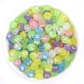 Colorful acrylic alphabet beads in a white bowl for DIY bracelet making - Frosted Colorful + White Text