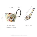 Hand-painted ceramic mug with green floral pattern, wavy rim, and matching spoon - Green Forest (with Spoon)