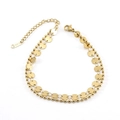 Double-layered 18k gold plated stainless steel anklet with disc and bead chains - Double Layer Disc & Bead Style / Gold