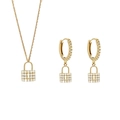 18K gold plated padlock jewelry set with necklace and hoop earrings featuring micro zircons - Earrings
