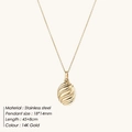 Collana minimalista in acciaio inossidabile oro 14K con pendente ovale testurizzato - Oro