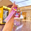 Purple rabbit character keychain with glitter sand bottle and gold bell charm strap - Purple Luminous Big Belly Cup