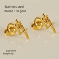 Mini 18K gold plated stainless steel hashtag stud earrings with 7mm polished finish - Hashtag Style (ZXG625)