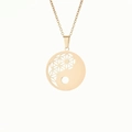Collar de acero inoxidable oro rosa con colgante Yin Yang Tai Chi y Flor de la Vida - Dorado