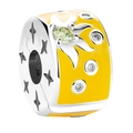 Macro shot of 925 silver charm with yellow enamel sun and star cubic zirconia inlay - Sun Clip Charm