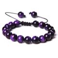 Handmade purple tiger eye stone beaded bracelet with adjustable black braided cord - Purple Tiger Eye
