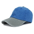 Blue washed denim baseball cap with grey brim and vintage distressed finish - Adjustable / Grey + Blue