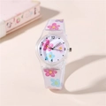 Kinder-Quarzuhr mit transparentem Blumenarmband und weißem Zifferblatt mit Blumenmotiven - Blumenmuster