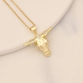 Detailed close-up of golden ox head pendant with sparkling micro-set cubic zirconia crystals - Full Zircon Gold Bull Head Style (4#)